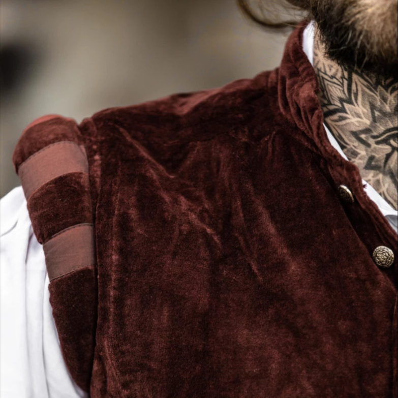 Sleeveless Red Velvet Renaissance Doublet | Classic Button Front