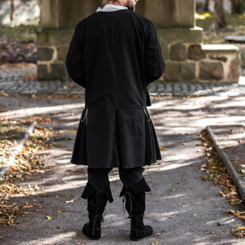 Black Renaissance Tailored Frock Coat | Antiqued Metal Buttons