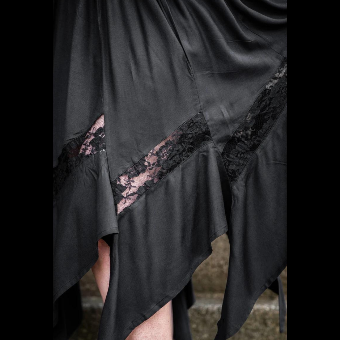 Black Renaissance Skirt with Elastic Waist | Lace Detailing