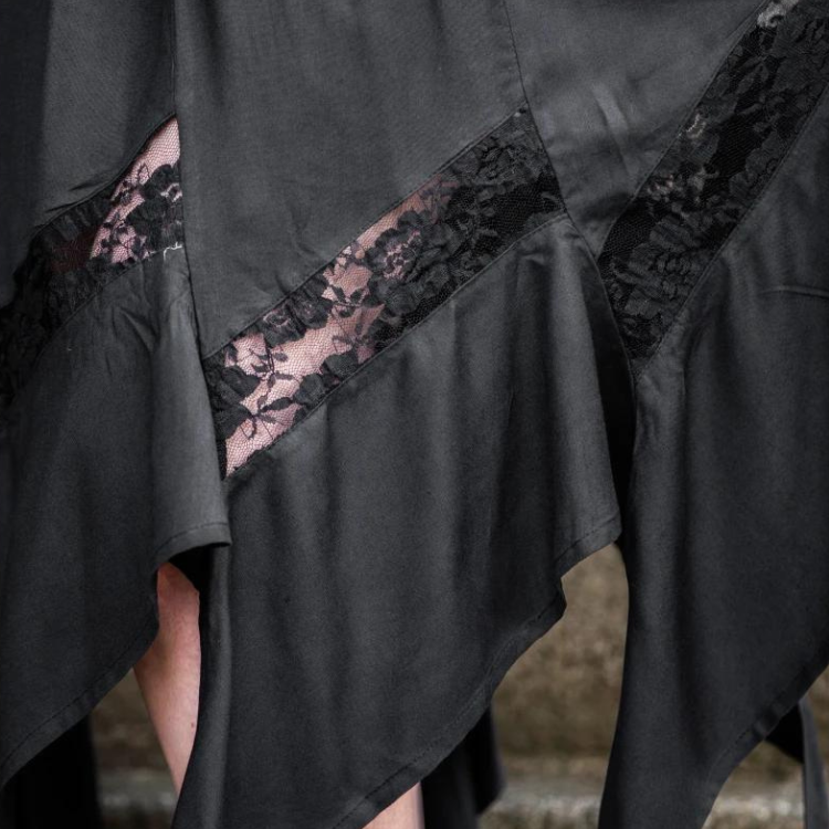 Black Renaissance Skirt with Elastic Waist | Lace Detailing