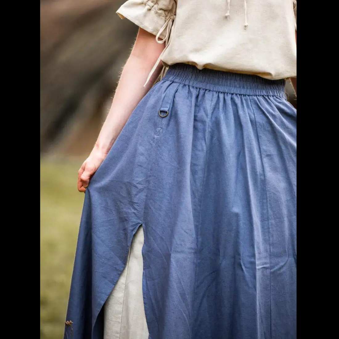 Double Layer Renaissance Skirt | Blue and Natural with Comfort Slit