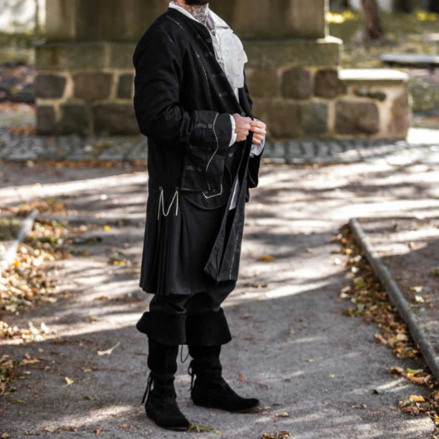 Black Renaissance Tailored Frock Coat | Antiqued Metal Buttons