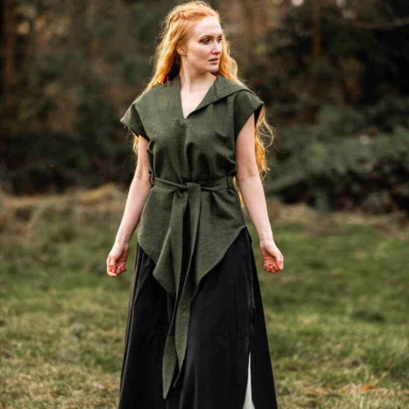 Green Hooded Renaissance Tunic | Tapered Hemline | Belt Included