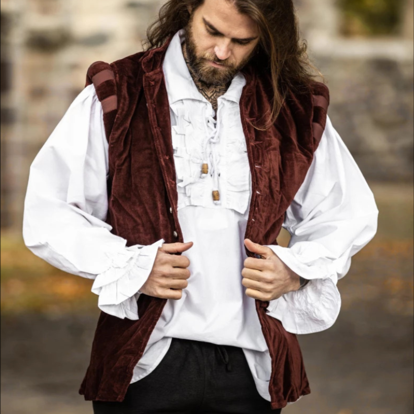 Sleeveless Red Velvet Renaissance Doublet | Classic Button Front