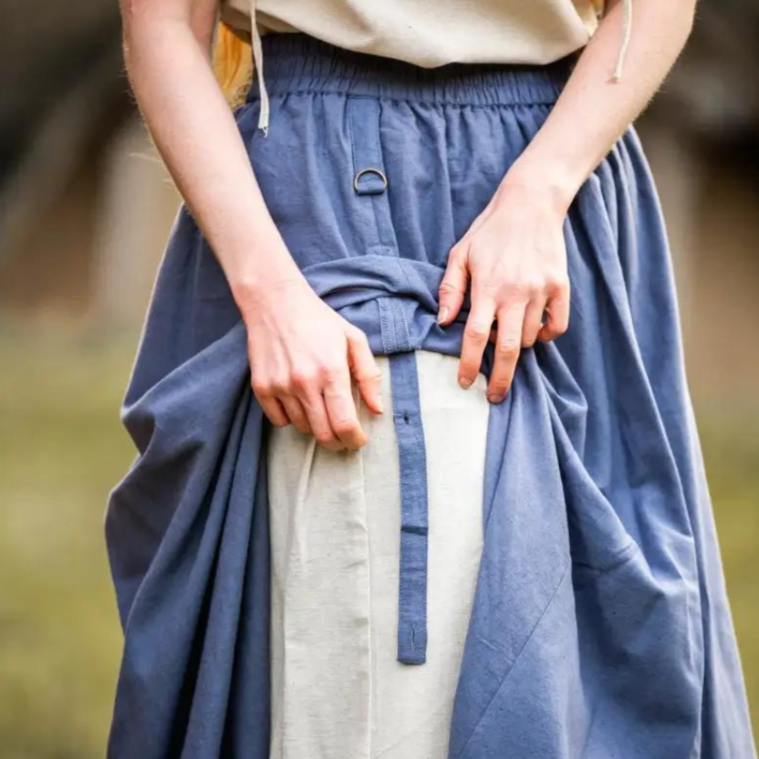 Double Layer Renaissance Skirt | Blue and Natural with Comfort Slit