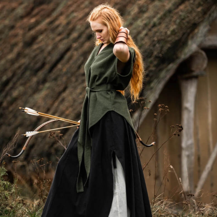 Green Hooded Renaissance Tunic | Tapered Hemline | Belt Included