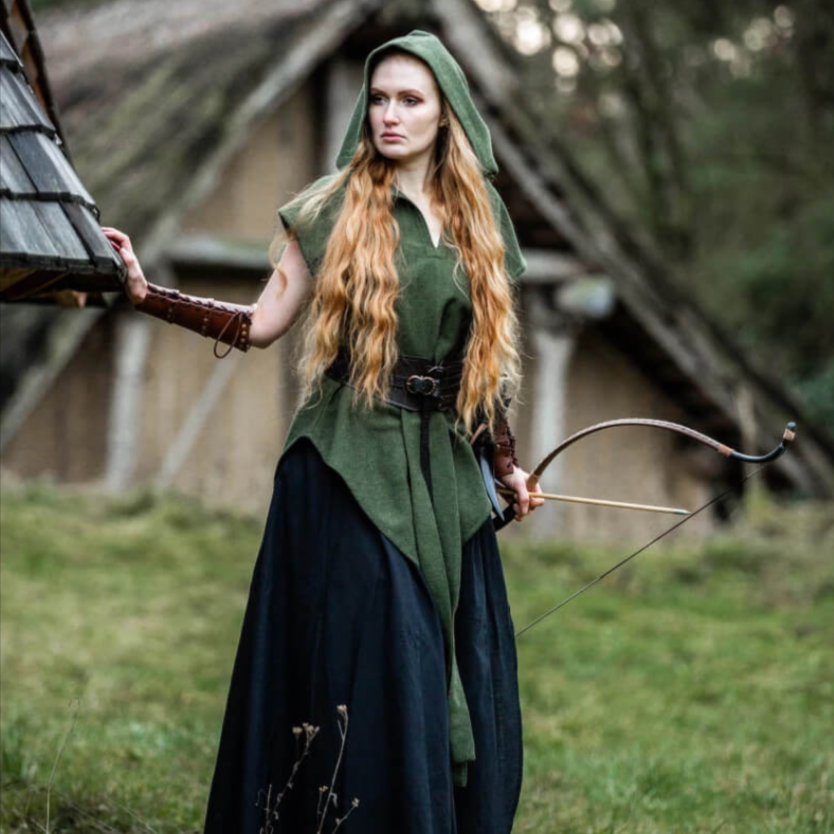 Green Hooded Renaissance Tunic | Tapered Hemline | Belt Included