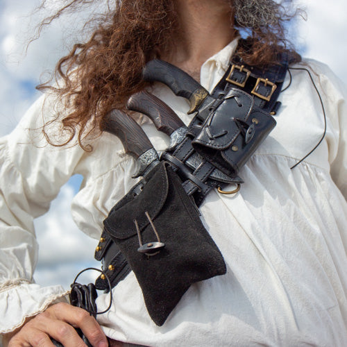 Handcrafted Black Leather Bandolier | Renaissance-Inspired Accessory