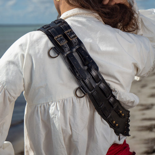 Handcrafted Black Leather Bandolier | Renaissance-Inspired Accessory