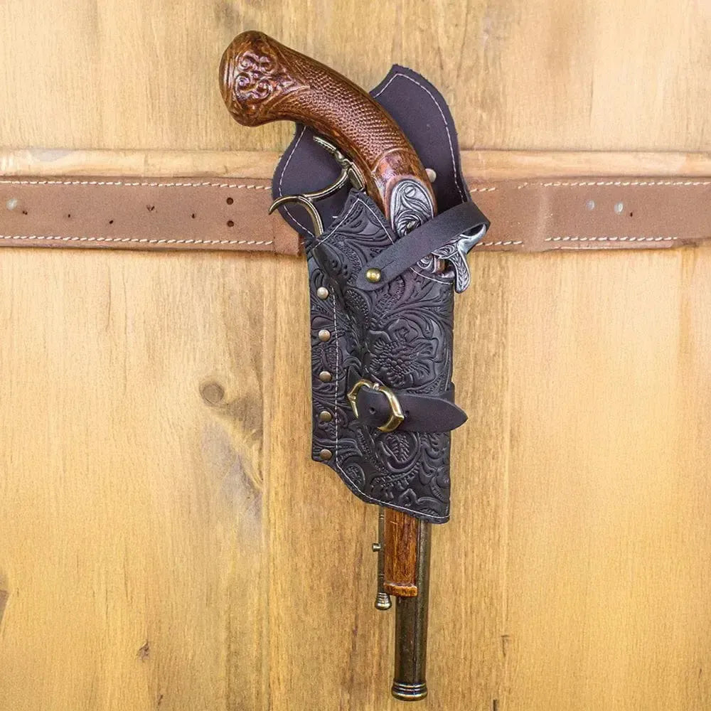 Black Renaissance Leather Pistol Holster | Handcrafted Historical Accessory-Renaissance Wardrobe