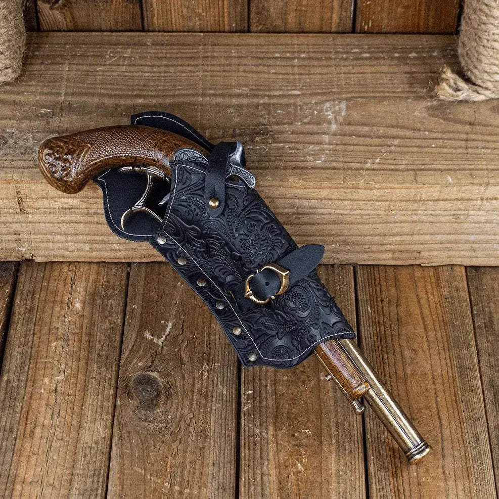 Black Renaissance Leather Pistol Holster | Handcrafted Historical Accessory-Renaissance Wardrobe