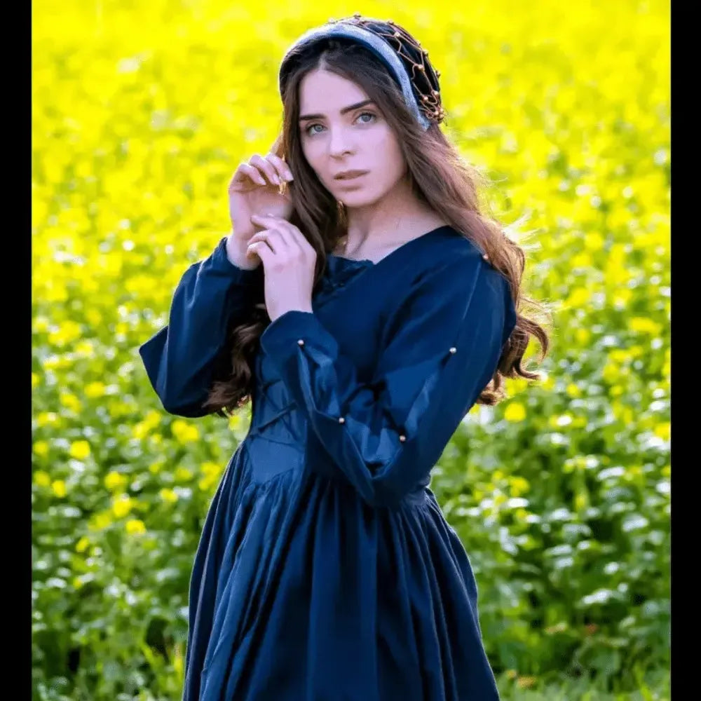 Black Velvet Renaissance Headwear | Beaded Drapery-Renaissance Wardrobe