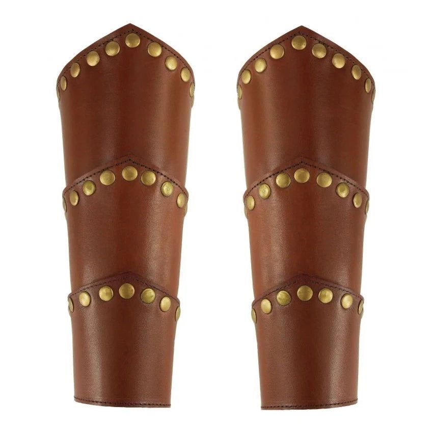 Brown Leather Renaissance Vambraces | Rivet Detailing & Arm Protection-Renaissance Wardrobe
