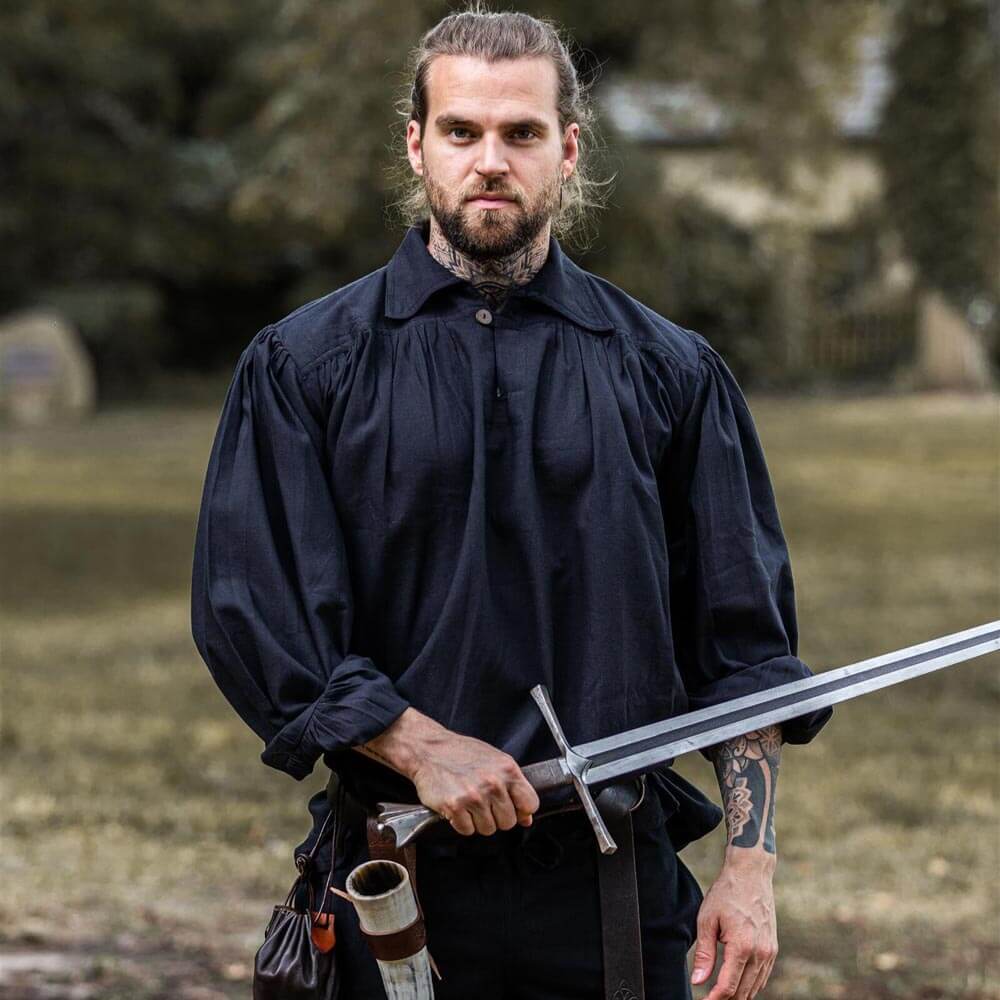 Loose Viking Shirt with Collar | V-Neck Design-8-Viking Warrior