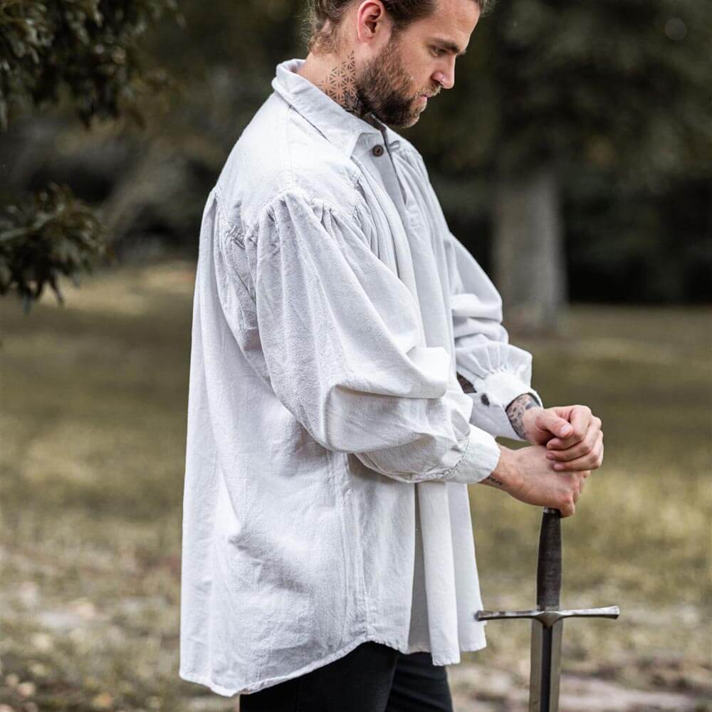 Loose Viking Shirt with Collar | V-Neck Design-6-Viking Warrior