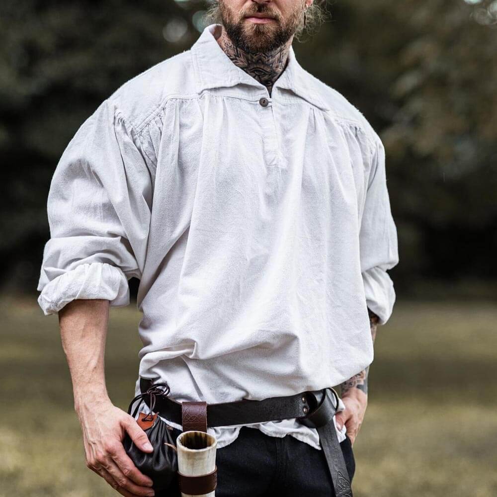 Loose Viking Shirt with Collar | V-Neck Design-1-Viking Warrior