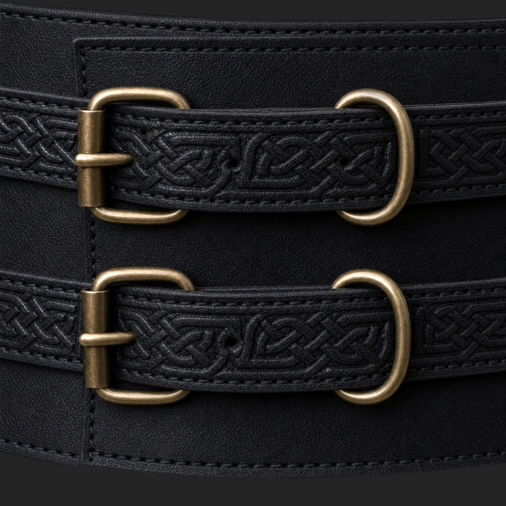 Thick Leather Renaissance Black Belt | Unique Double Design