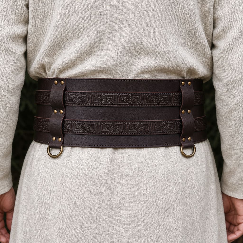 Thick Leather Renaissance Weapons Belt - Brown | Unique Double Design Belt