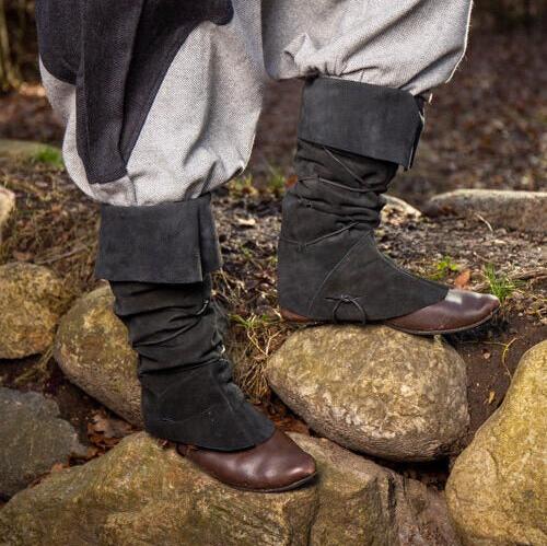 Black Suede Renaissance Gaiters | Leather Lacing System | Boot Covers