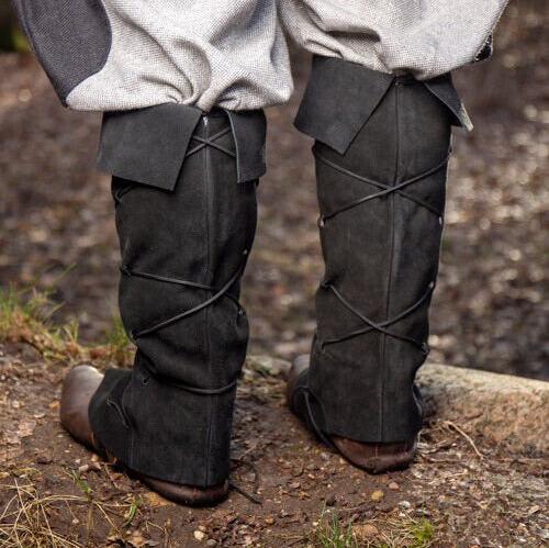 Black Suede Renaissance Gaiters | Leather Lacing System | Boot Covers