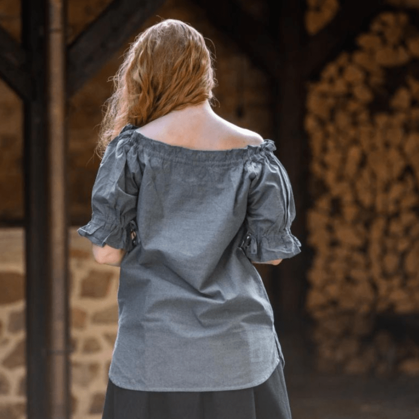 Blue Short Sleeve Blouse | Off-Shoulder-5-Viking Warrior