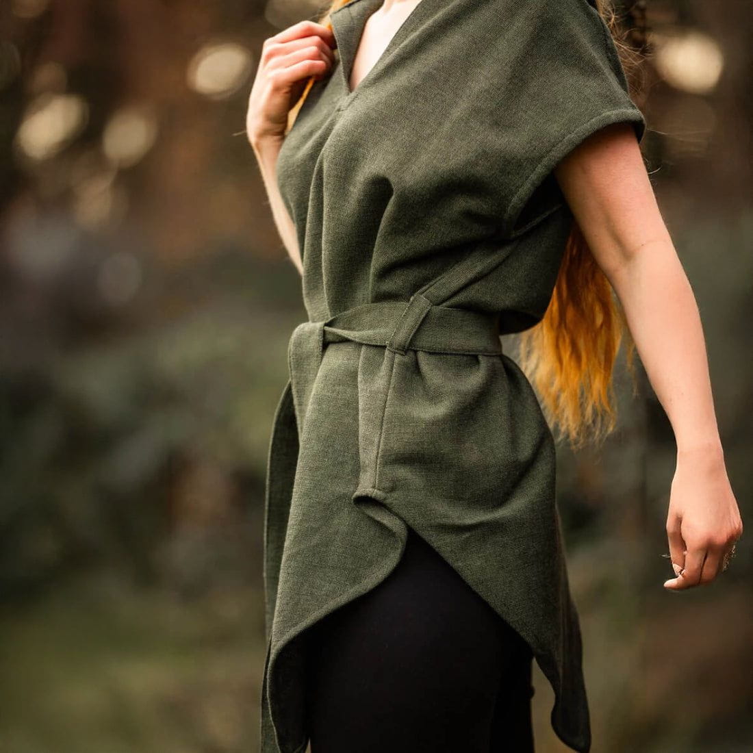 Green Hooded Renaissance Tunic | Tapered Hemline | Belt Included