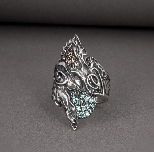 Handcrafted Renaissance Hati and Skoll Ring | Sterling & Gold Jewelry-Renaissance Wardrobe