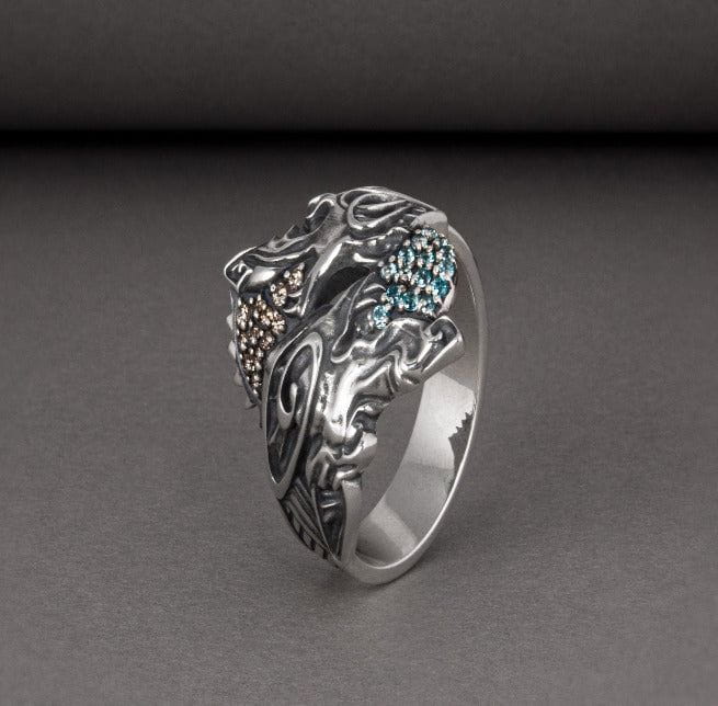 Handcrafted Renaissance Hati and Skoll Ring | Sterling & Gold Jewelry-Renaissance Wardrobe