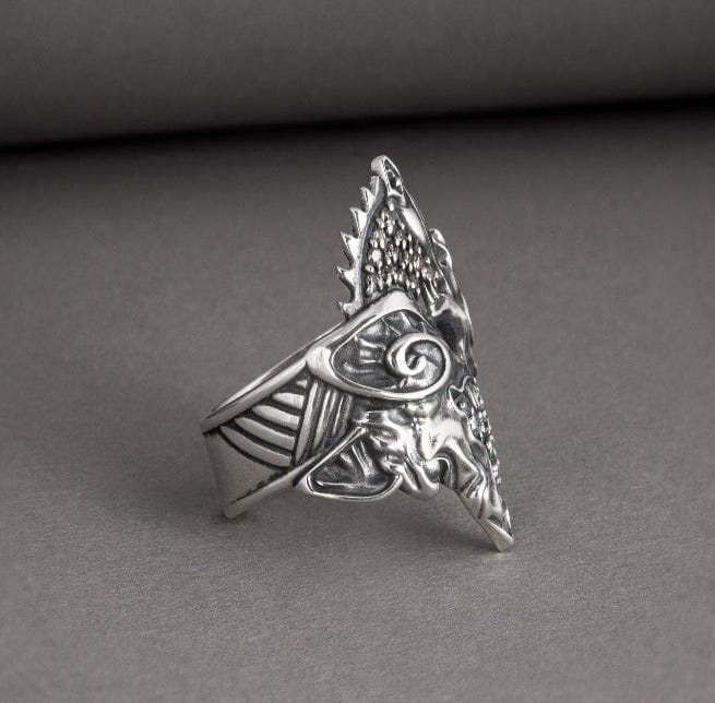 Handcrafted Renaissance Hati and Skoll Ring | Sterling & Gold Jewelry-Renaissance Wardrobe
