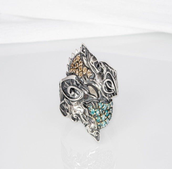 Handcrafted Renaissance Hati and Skoll Ring | Sterling & Gold Jewelry-Renaissance Wardrobe