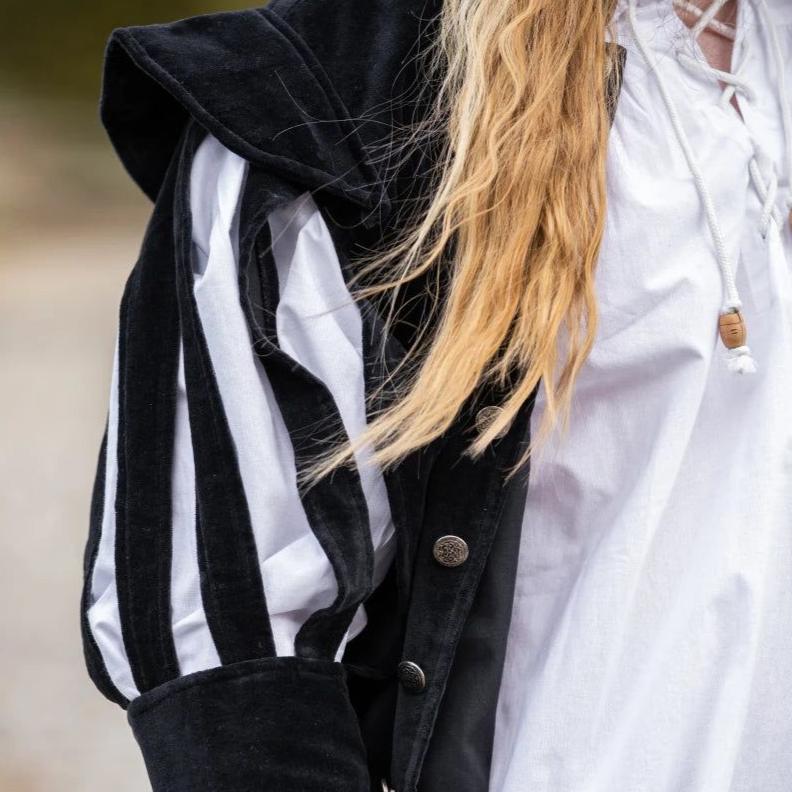 Black Landsknecht-Inspired Jacket | Slit Puff Sleeves & Velvet-3-Viking Warrior