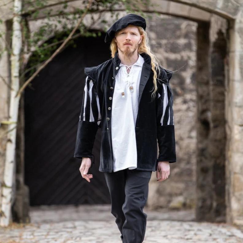 Black Landsknecht-Inspired Jacket | Slit Puff Sleeves & Velvet-5-Viking Warrior