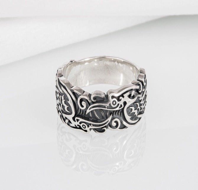 Late Norse Odin's Ravens and Ornaments Ring | Handcrafted Renaissance Jewelry-Renaissance Wardrobe