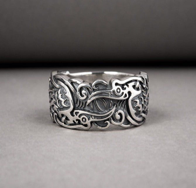 Late Norse Odin's Ravens and Ornaments Ring | Handcrafted Renaissance Jewelry-Renaissance Wardrobe