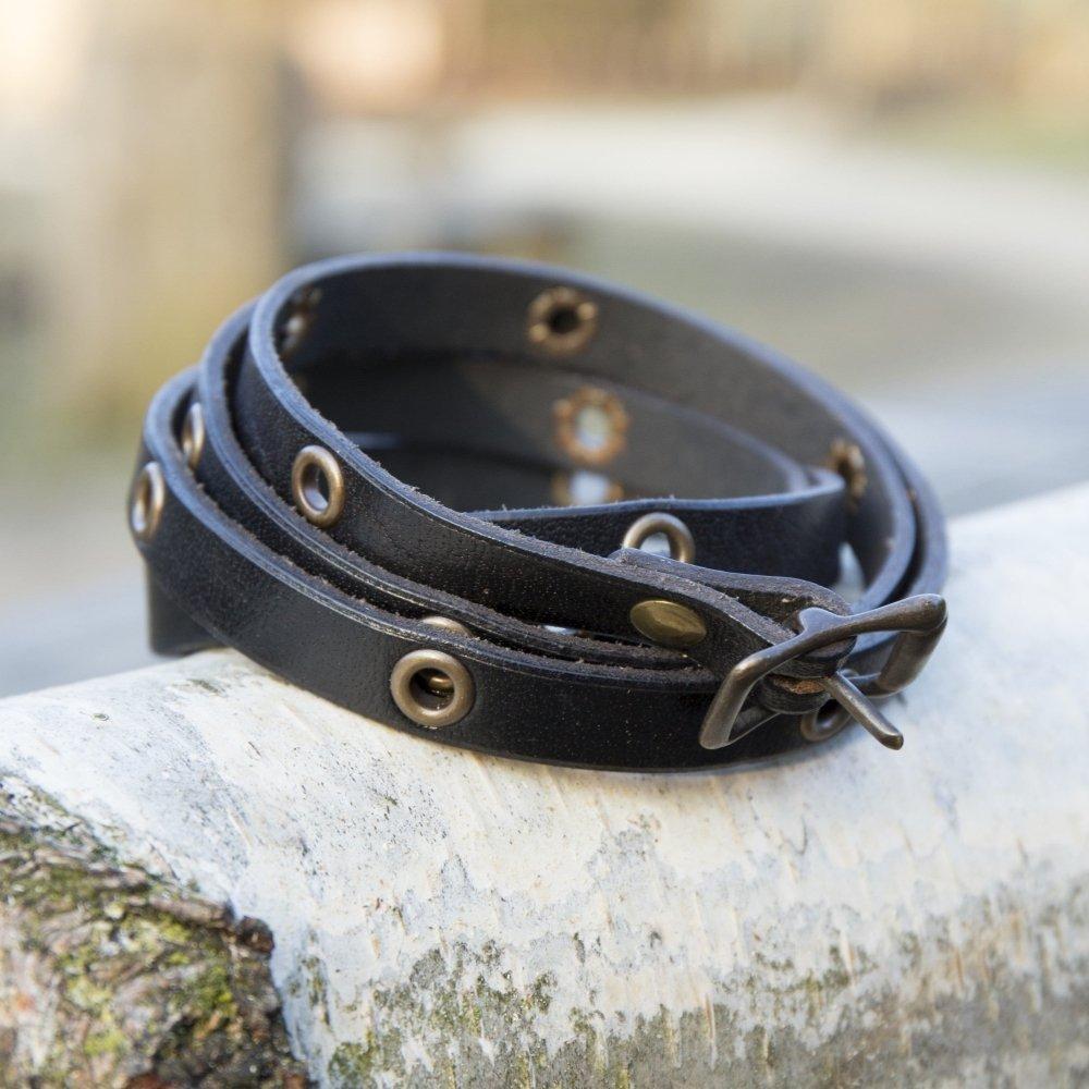 Leather Multi-Wrap Viking Bracelet | Buckle Closure | Brass Rivets-2-Viking Warrior