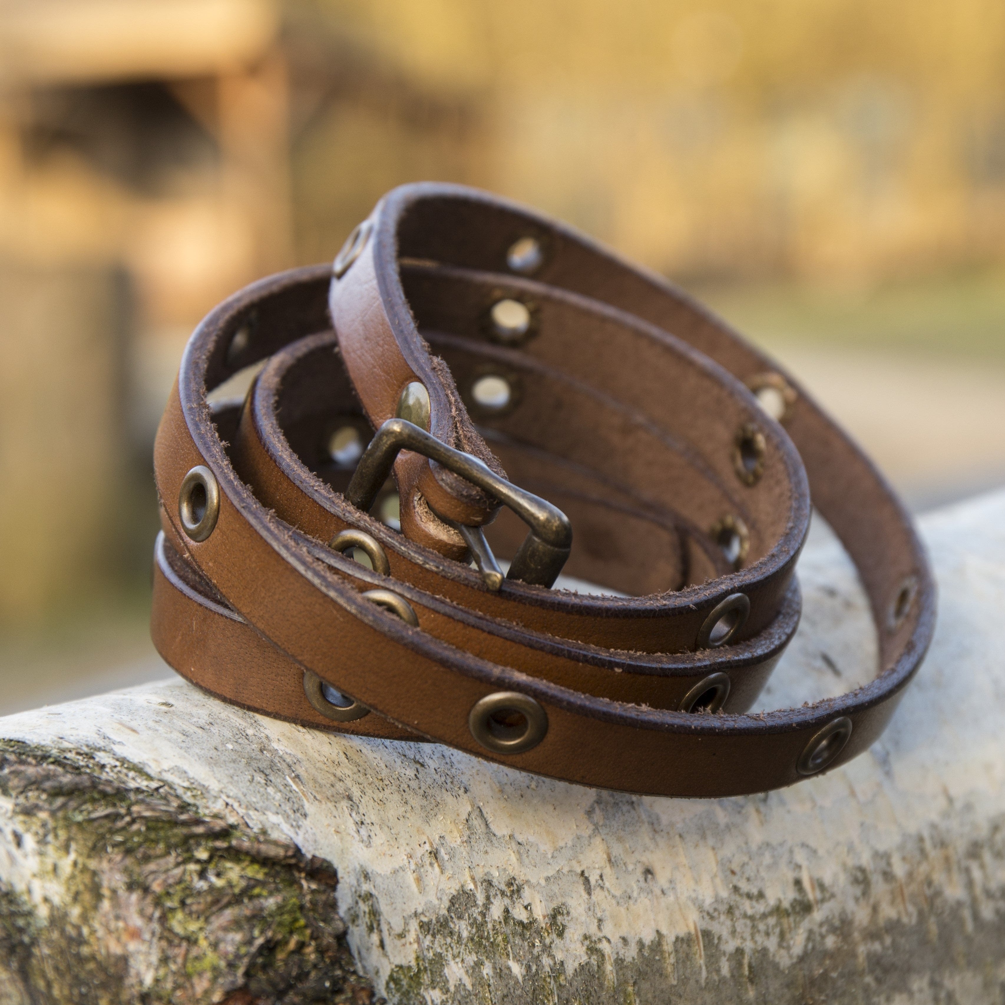 Brown Leather Medieval Wrap Bracelet | Brass Hardware | Adjustable