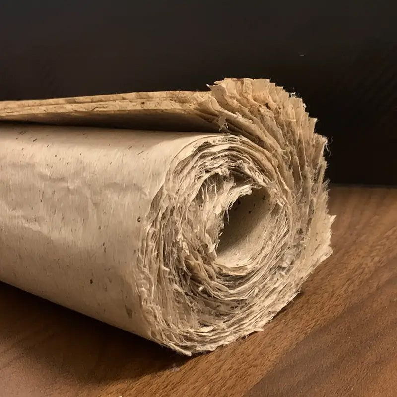 Rolled natural aged mulberry paper, 11.4x13 inches, for authentic Renaissance scrolls and crafts.