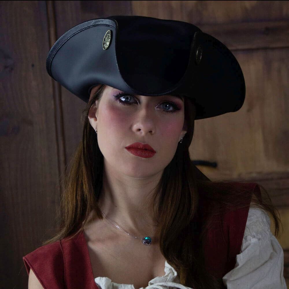 Leather Maritime Tricorn | Brass Dubloon Pin | Double-Stitched Edges