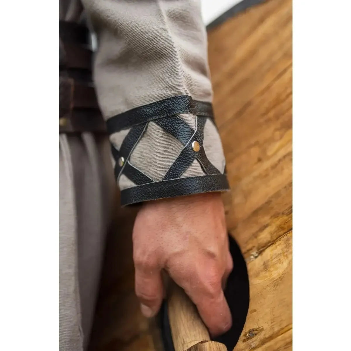 LIMITED EDITION Viking Tunic - Gray with Leather Trim & Rivets-3-Viking Warrior