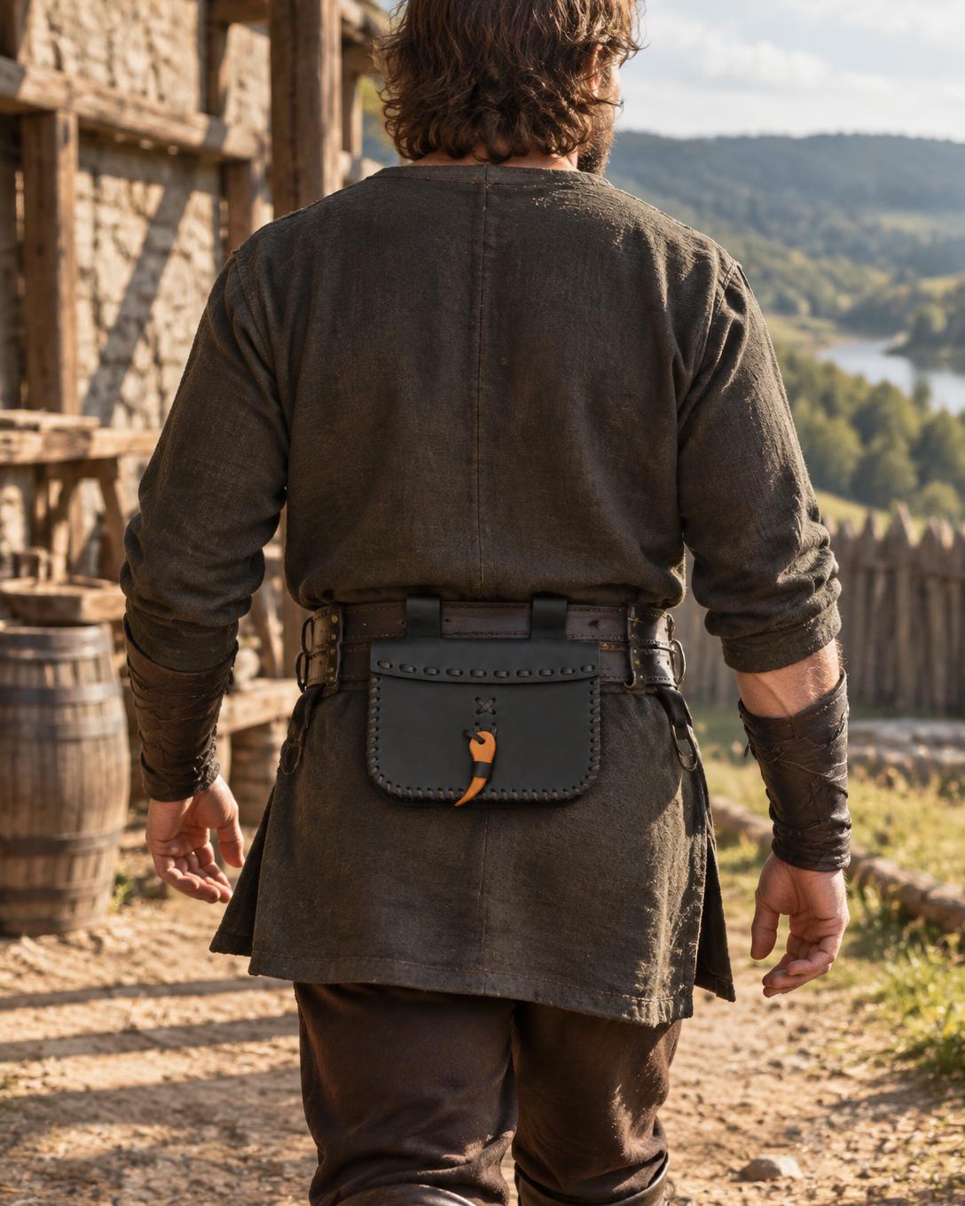 Black Renaissance Belt Bag | Handmade Leather