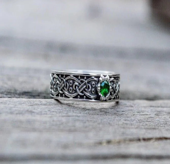 Sterling Silver Renaissance Ring | Scandinavian Ornament & Cubic Zirconia-Renaissance Wardrobe