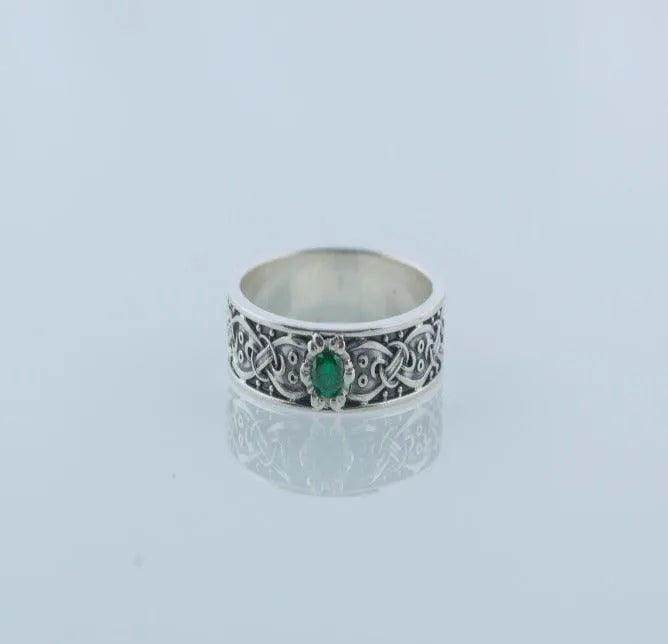 Sterling Silver Renaissance Ring | Scandinavian Ornament & Cubic Zirconia-Renaissance Wardrobe