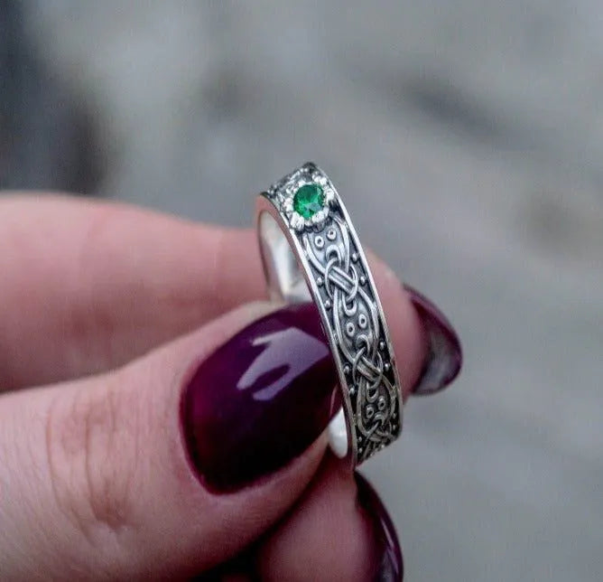 Sterling Silver Renaissance Ring | Scandinavian Ornament & Cubic Zirconia-Renaissance Wardrobe
