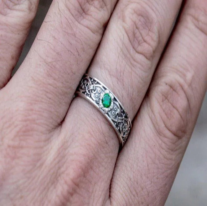 Sterling Silver Renaissance Ring | Scandinavian Ornament & Cubic Zirconia-Renaissance Wardrobe