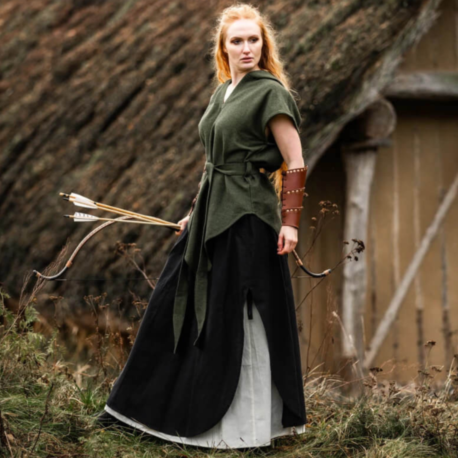 Green Hooded Renaissance Tunic | Tapered Hemline | Belt Included