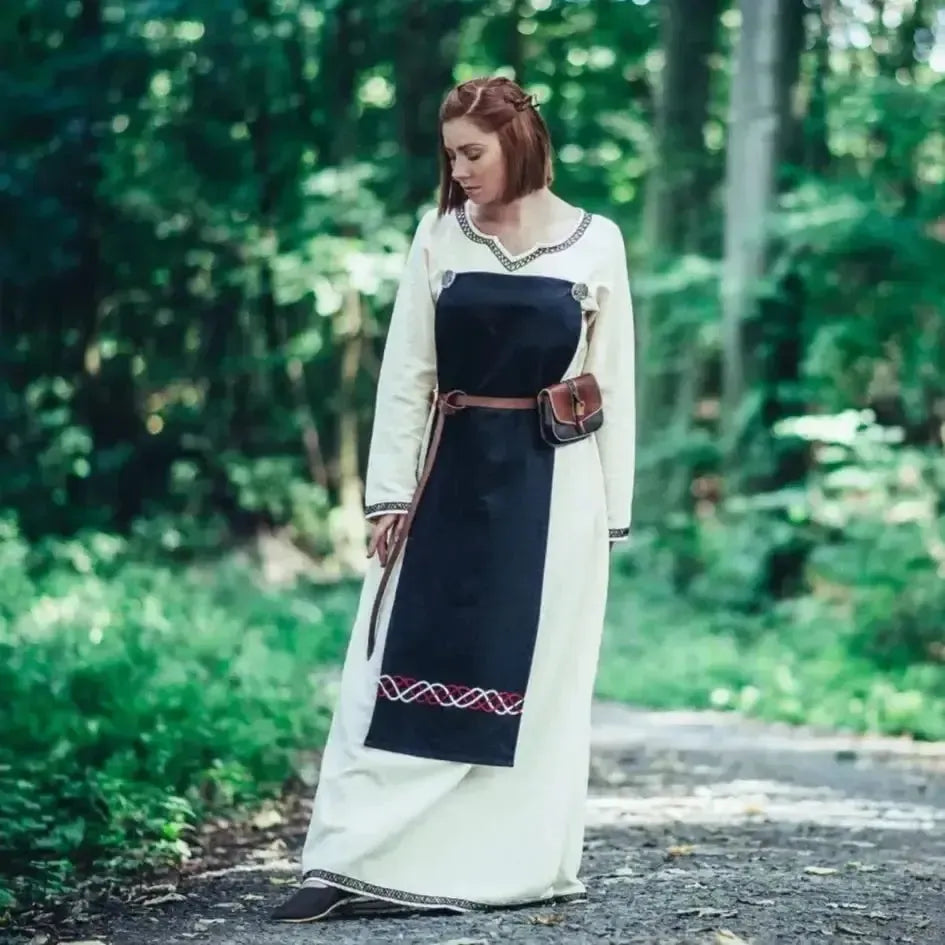 Viking Dress in Cotton with Black Embroidered Trim-Renaissance Wardrobe