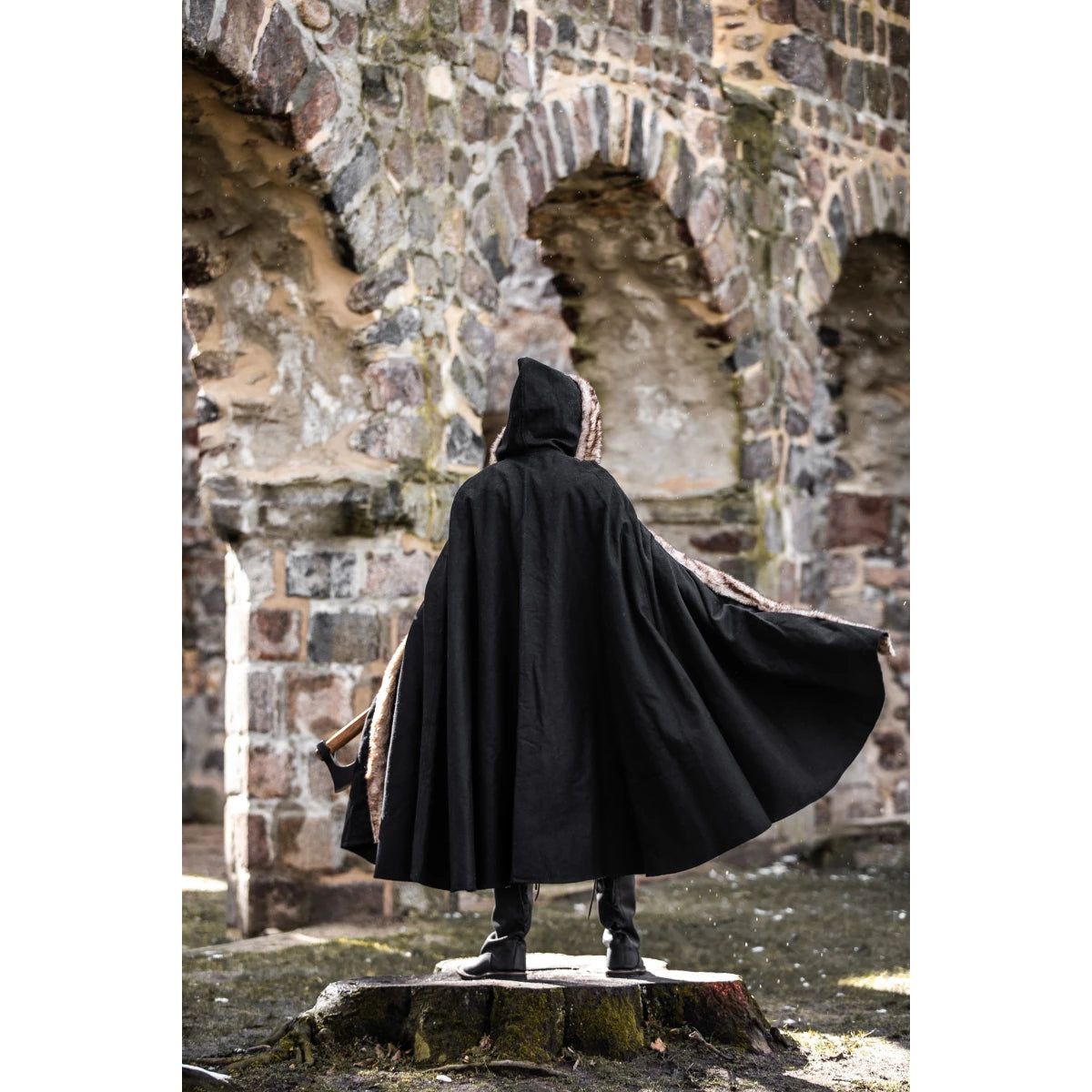 Authentic Black Renaissance Wool Cloak | Luxurious Faux Fur Trim