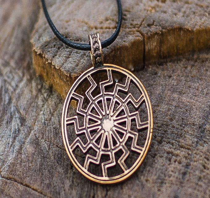 Black Sun or Schwarze Sonne Symbol Bronze Pendant-2