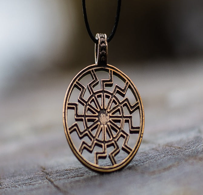 Black Sun or Schwarze Sonne Symbol Bronze Pendant-4