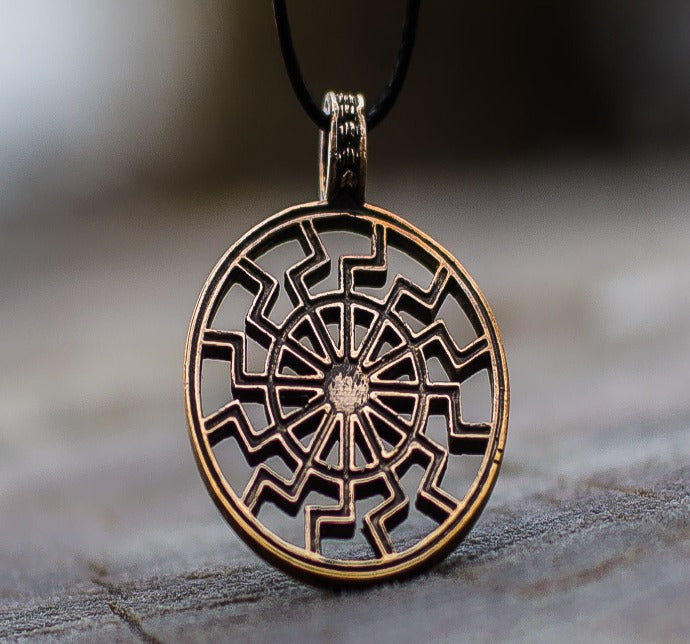 Black Sun or Schwarze Sonne Symbol Bronze Pendant-5